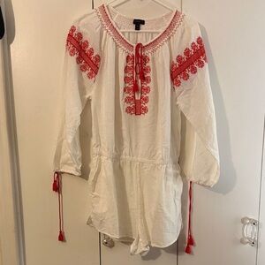 J. Crew White romper with Red Embroidered Accents